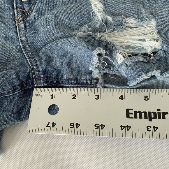 Express Denim Jean Shorts Womens 2 Shortie Vintage High Rise Distressed Metal - Picture 12 of 12